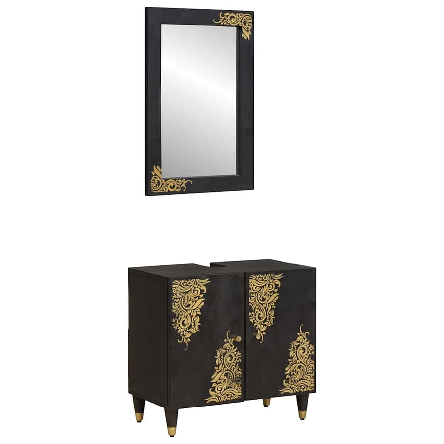 Badkamerkastenset Wandgemonteerd 2 pcs Zwart Massief Mango Hout