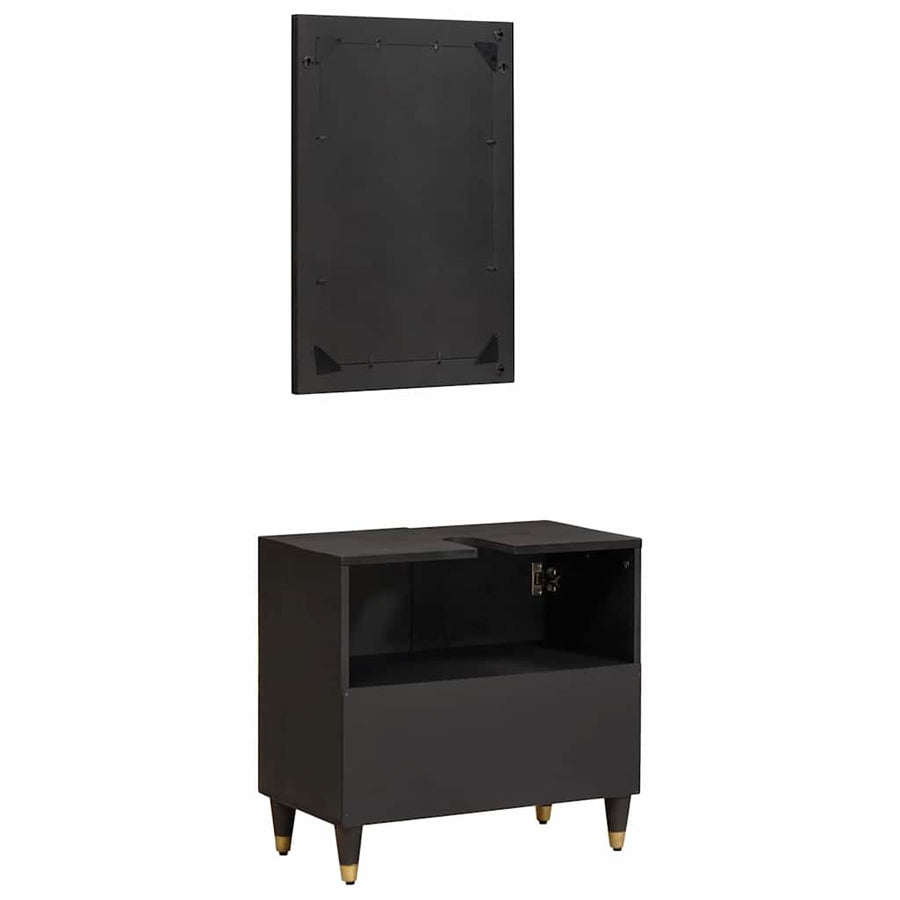 Badkamerkastenset Wandgemonteerd 2 pcs Zwart Massief Mango Hout