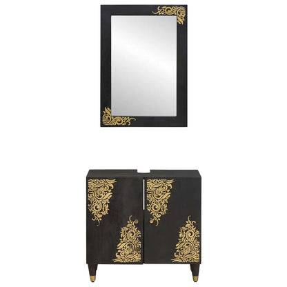 Badkamerkastenset Wandgemonteerd 2 pcs Zwart Massief Mango Hout