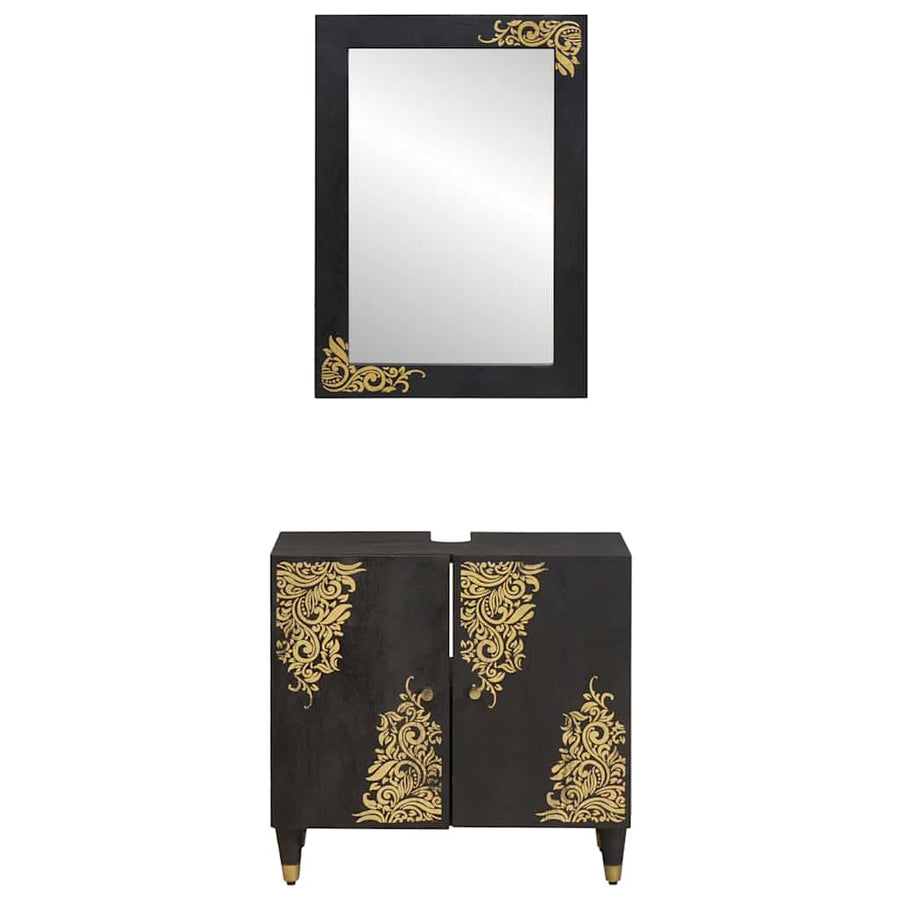 Badkamerkastenset Wandgemonteerd 2 pcs Zwart Massief Mango Hout