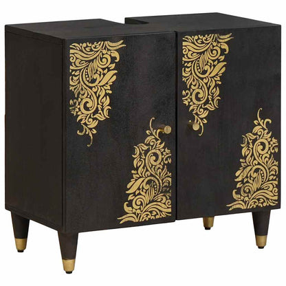 Badkamerkastenset met lade 3 pcs Zwart Massief Mango Hout