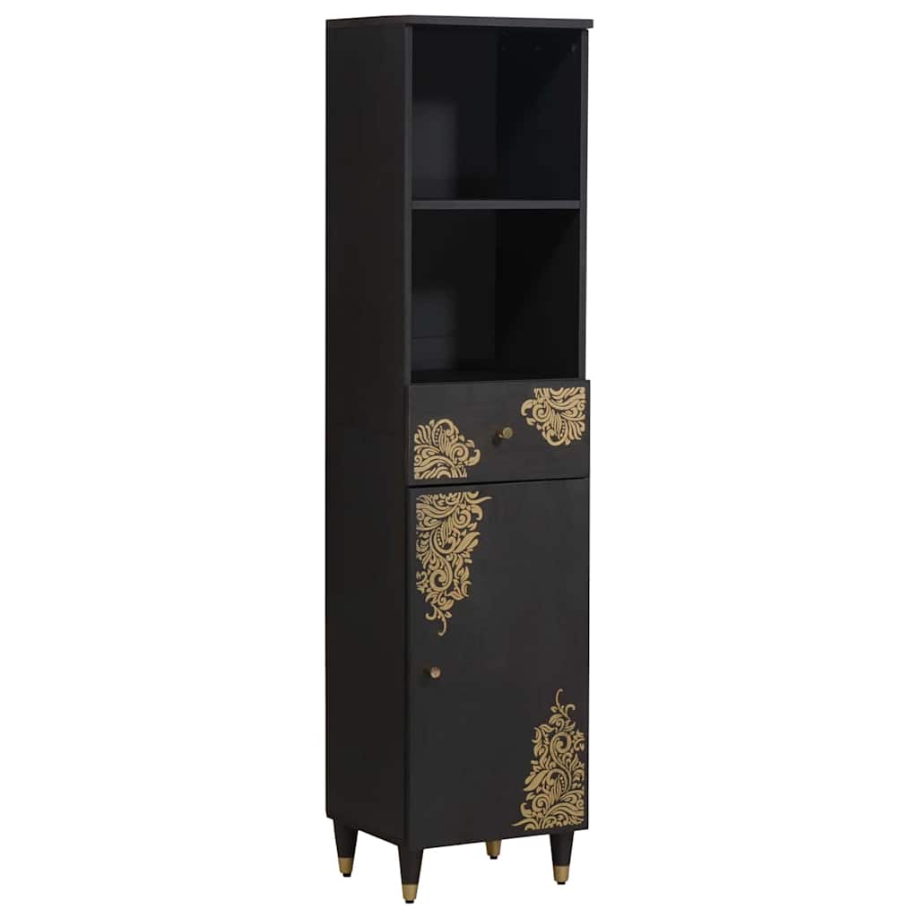 Badkamerkastenset met lade 3 pcs Zwart Massief Mango Hout