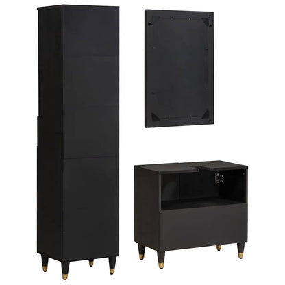 Badkamerkastenset met lade 3 pcs Zwart Massief Mango Hout
