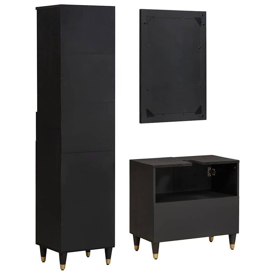 Badkamerkastenset met lade 3 pcs Zwart Massief Mango Hout