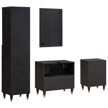 Badkamerkastenset met lade 4 pcs Zwart Massief Mango Hout