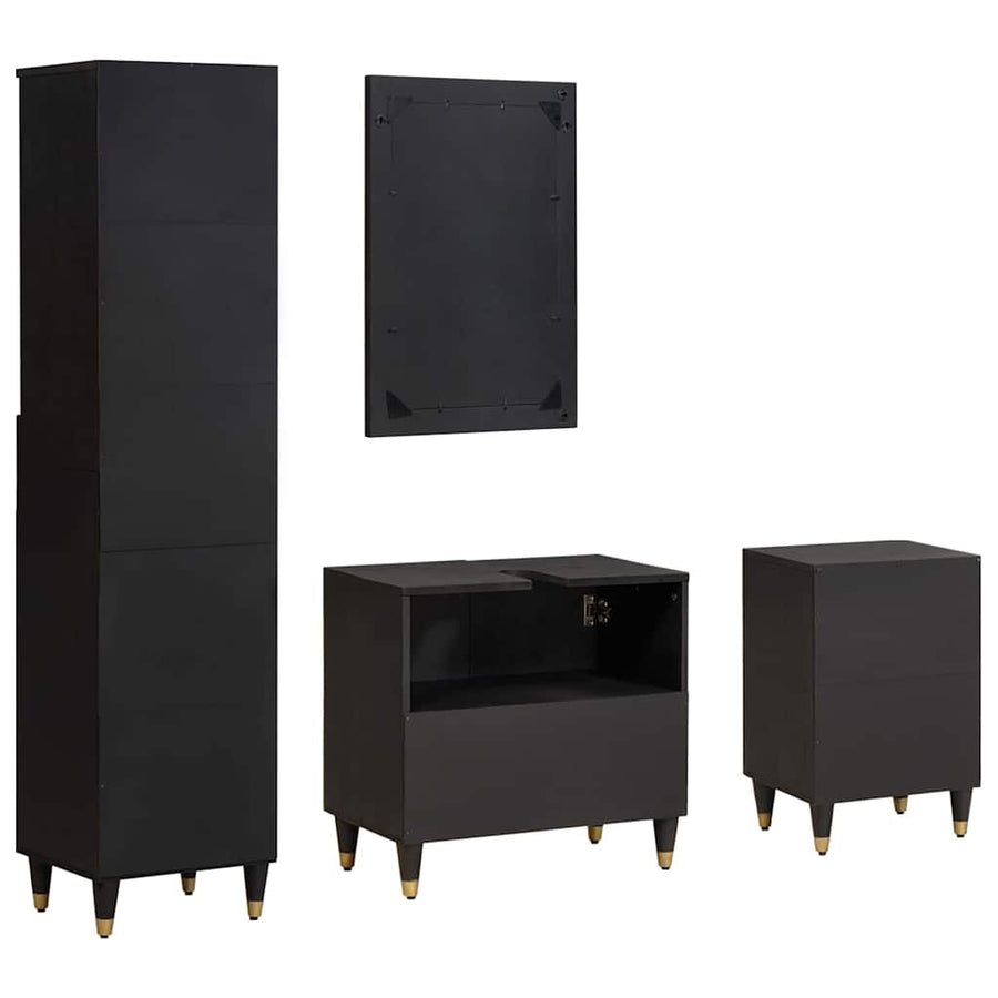 Badkamerkastenset met lade 4 pcs Zwart Massief Mango Hout