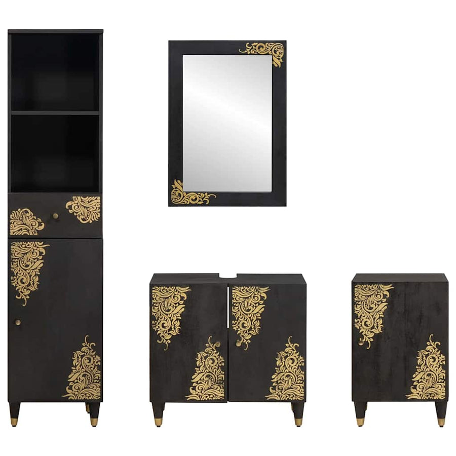 Badkamerkastenset met lade 4 pcs Zwart Massief Mango Hout