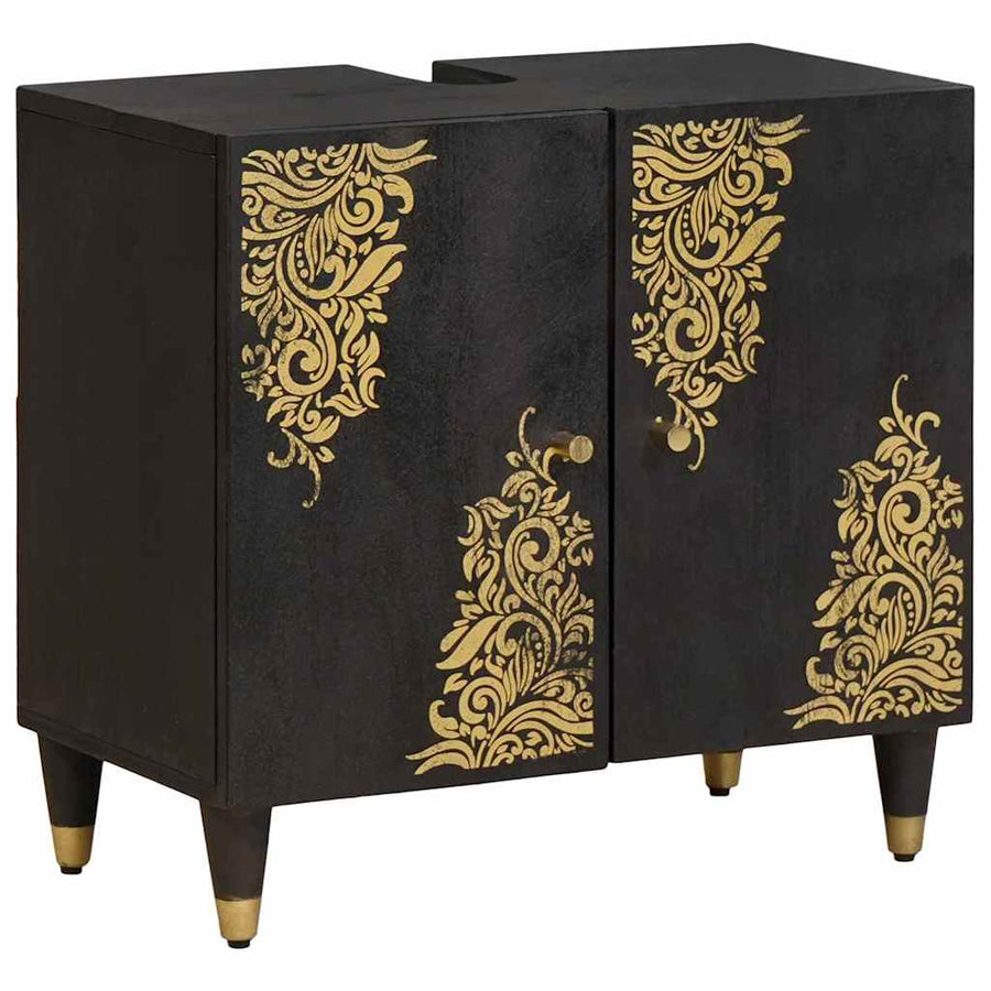 Badkamerkastenset met lade 5 pcs Zwart Massief Mango Hout