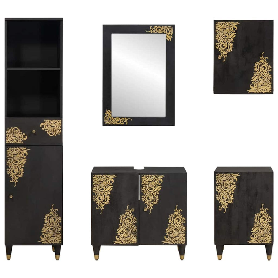 Badkamerkastenset met lade 5 pcs Zwart Massief Mango Hout