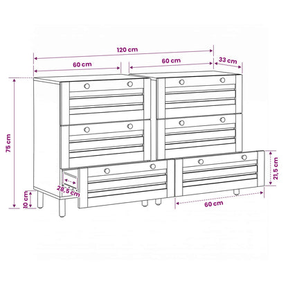 Opslagkasten 2 st 120 x 33 x 75 cm Massief Mango Hout
