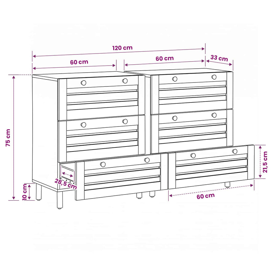 Opslagkasten 2 st 120 x 33 x 75 cm Massief Mango Hout
