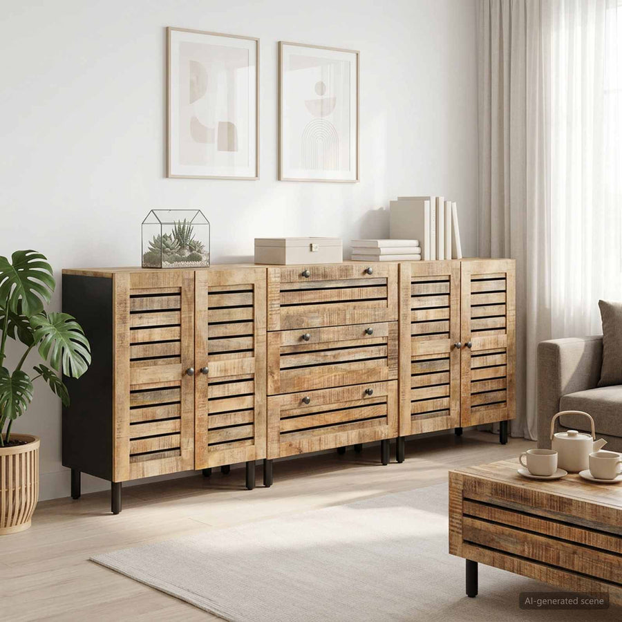 Opslagkasten 3 st 180 x 33 x 75 cm Massief Mango Hout Naturel