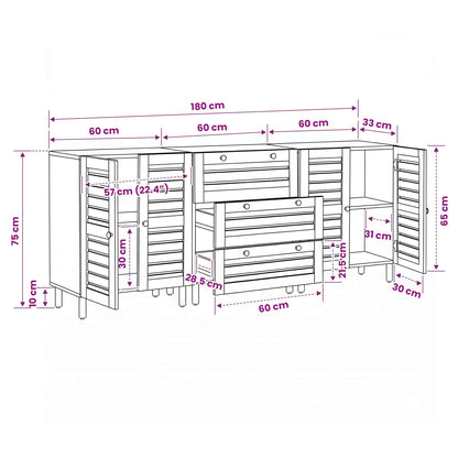 Opslagkasten 3 st 180 x 33 x 75 cm Massief Mango Hout Naturel