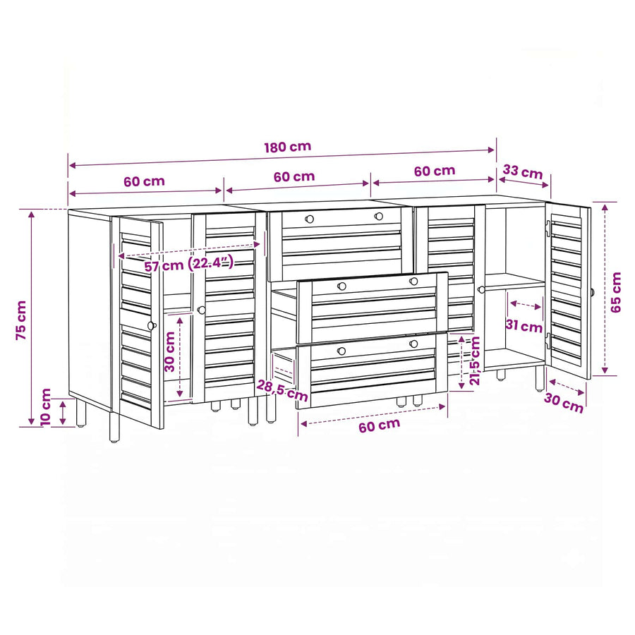 Opslagkasten 3 st 180 x 33 x 75 cm Massief Mango Hout Naturel