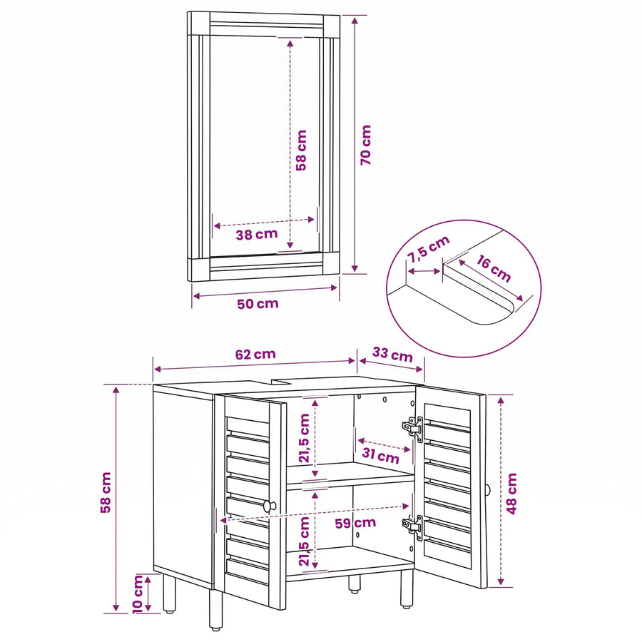 Badkamerkastenset 2 st Naturel 62 x 33 x 58 cm