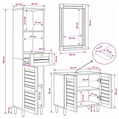 Badkamerkastenset 3 st Naturel 38 x 33 x 160 cm
