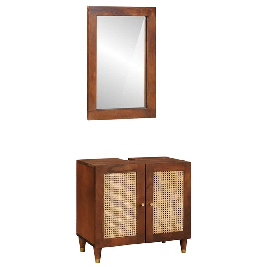 Badkamerkast Met Plank 2 Pcs Zwart En Goud Massief Mango Hout