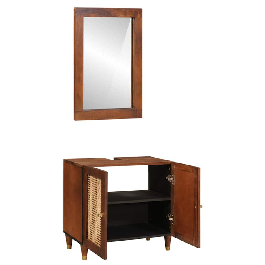 Badkamerkast Met Plank 2 Pcs Zwart En Goud Massief Mango Hout