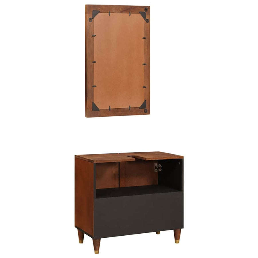 Badkamerkast Met Plank 2 Pcs Zwart En Goud Massief Mango Hout