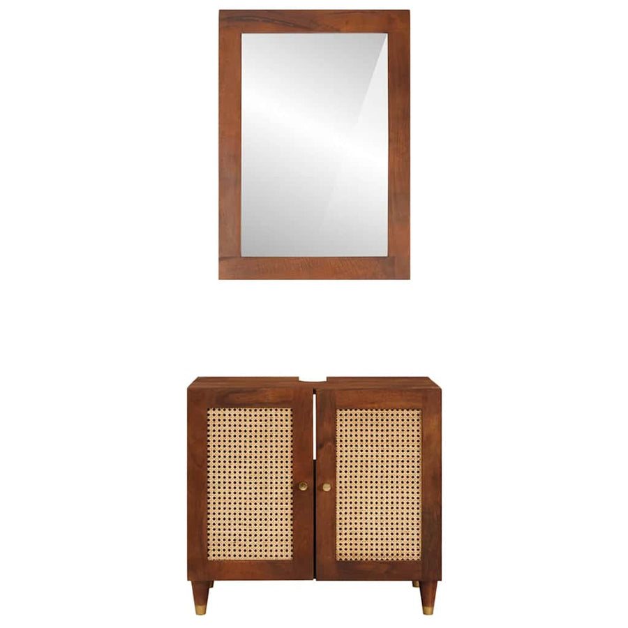 Badkamerkast Met Plank 2 Pcs Zwart En Goud Massief Mango Hout