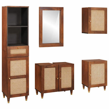 Badkamerkast Met Lade 5 Pcs Bruin En Zwart Massief Mango Hout