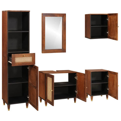 Badkamerkast Met Lade 5 Pcs Bruin En Zwart Massief Mango Hout
