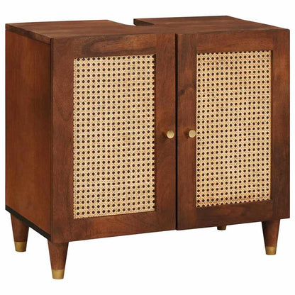 Badkamerkast Met Lade 5 Pcs Bruin En Zwart Massief Mango Hout