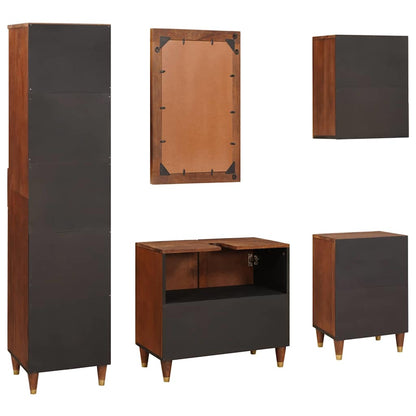 Badkamerkast Met Lade 5 Pcs Bruin En Zwart Massief Mango Hout