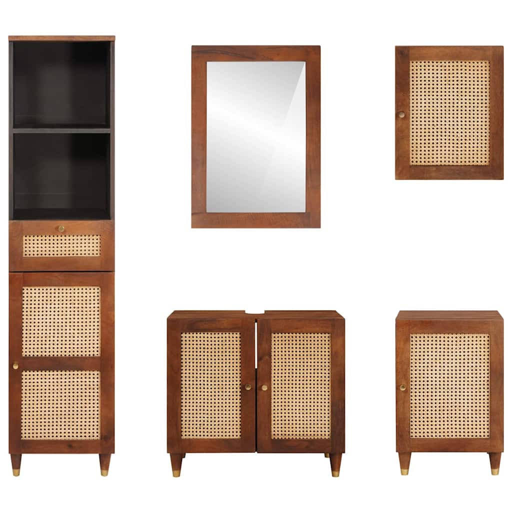 Badkamerkast Met Lade 5 Pcs Bruin En Zwart Massief Mango Hout