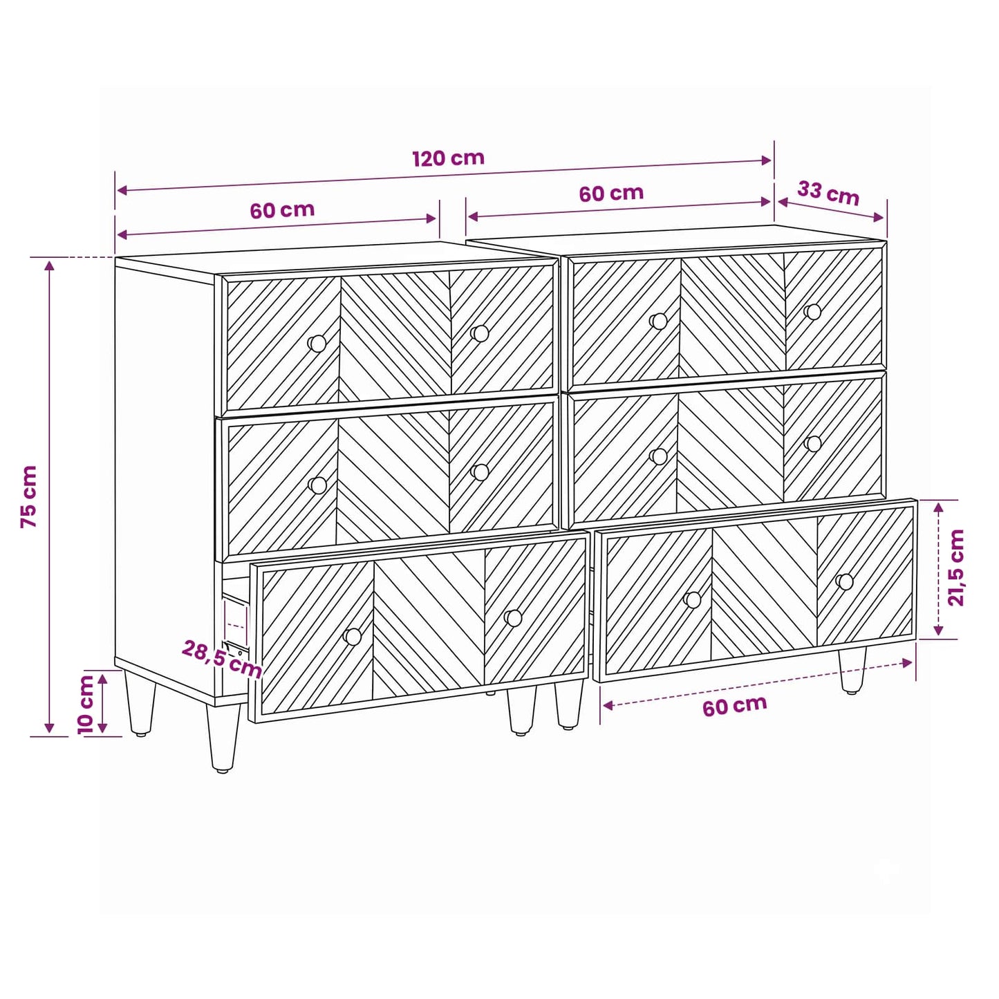 Opslagkasten 2 pcs Bruin 60 x 33,5 x 75 cm Massief Mango Hout