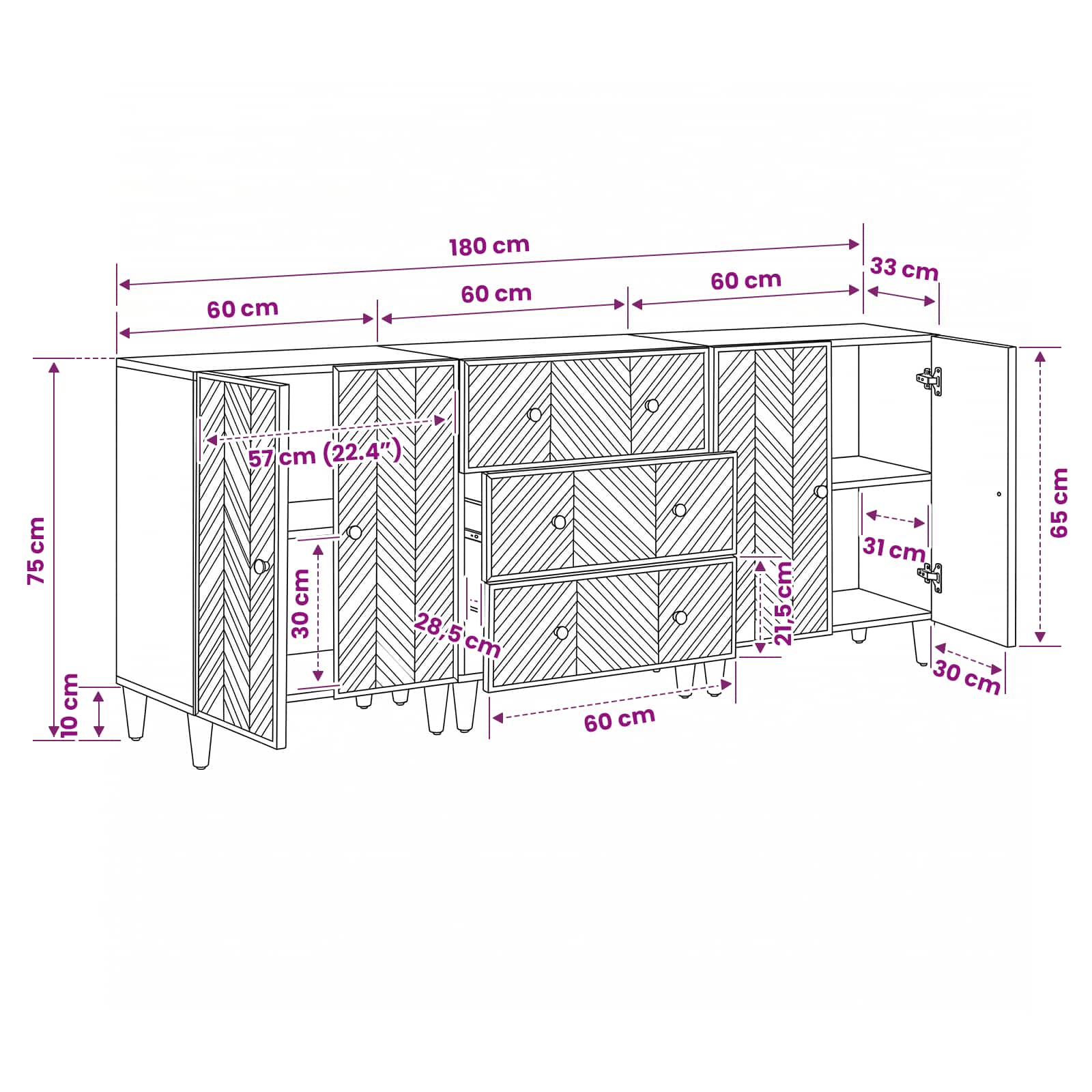 Opslagkasten 3 pcs Bruin 60 x 33,5 x 75 cm Massief Mango Hout