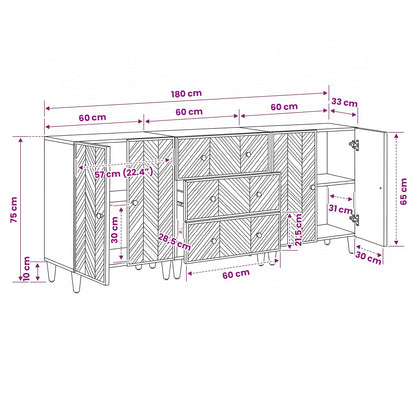 Opslagkasten 3 pcs Bruin 60 x 33,5 x 75 cm Massief Mango Hout
