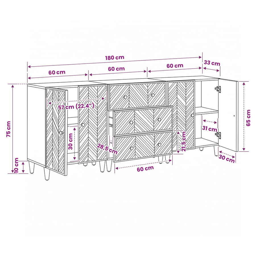 Opslagkasten 3 pcs Bruin 60 x 33,5 x 75 cm Massief Mango Hout