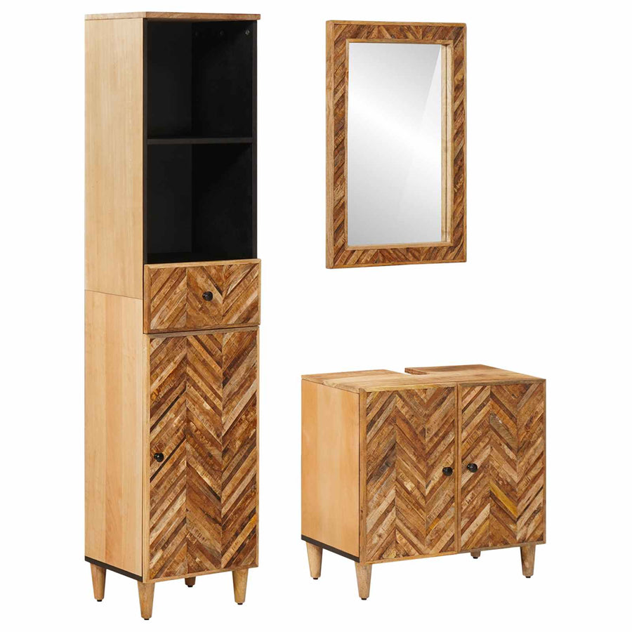 Badkamerkastenset met lade met opslag 3 pcs Massief Mango Hout