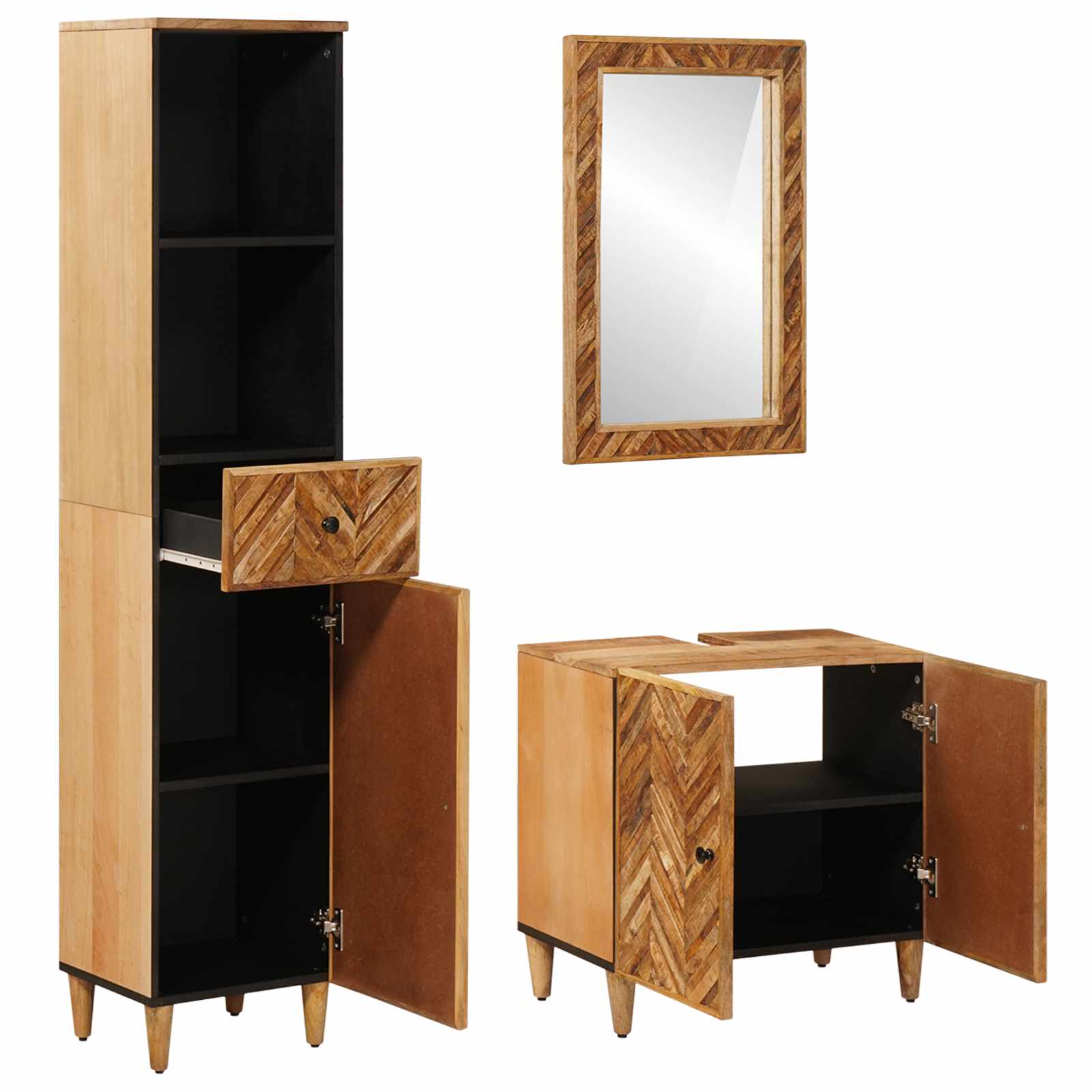 Badkamerkastenset met lade met opslag 3 pcs Massief Mango Hout