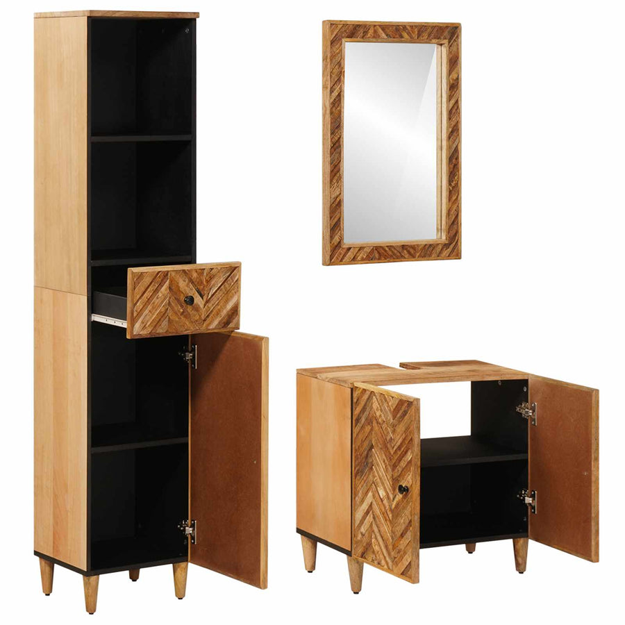 Badkamerkastenset met lade met opslag 3 pcs Massief Mango Hout