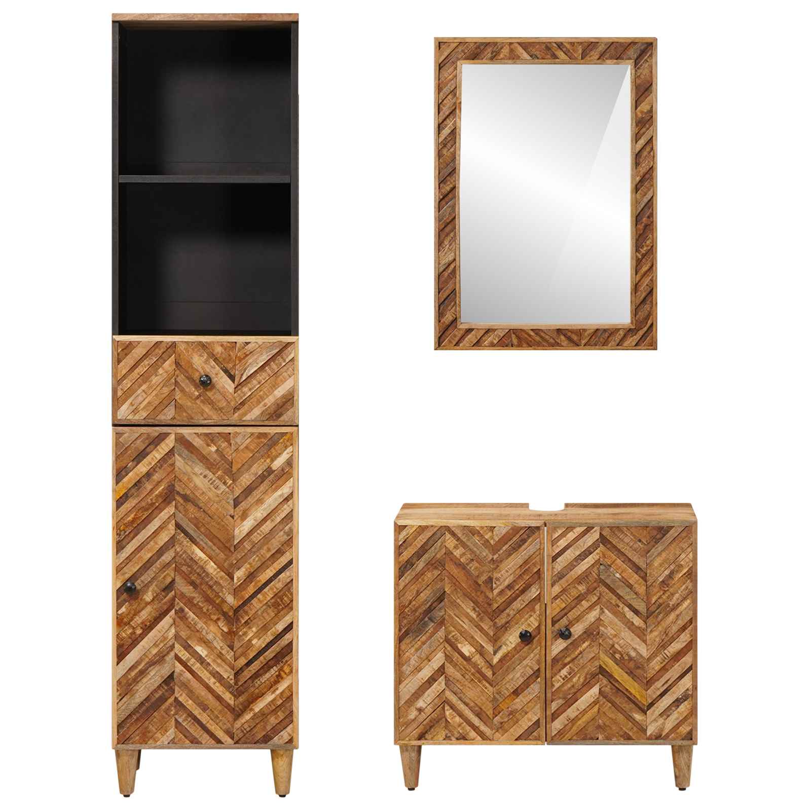 Badkamerkastenset met lade met opslag 3 pcs Massief Mango Hout