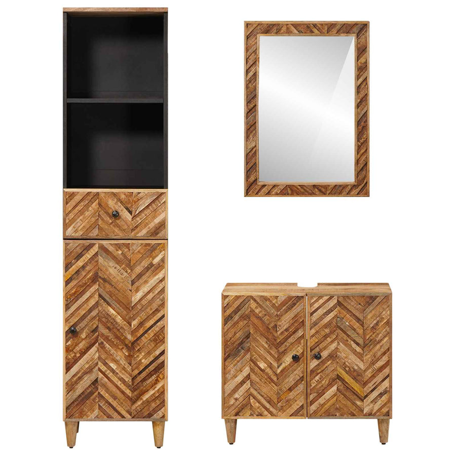 Badkamerkastenset met lade met opslag 3 pcs Massief Mango Hout