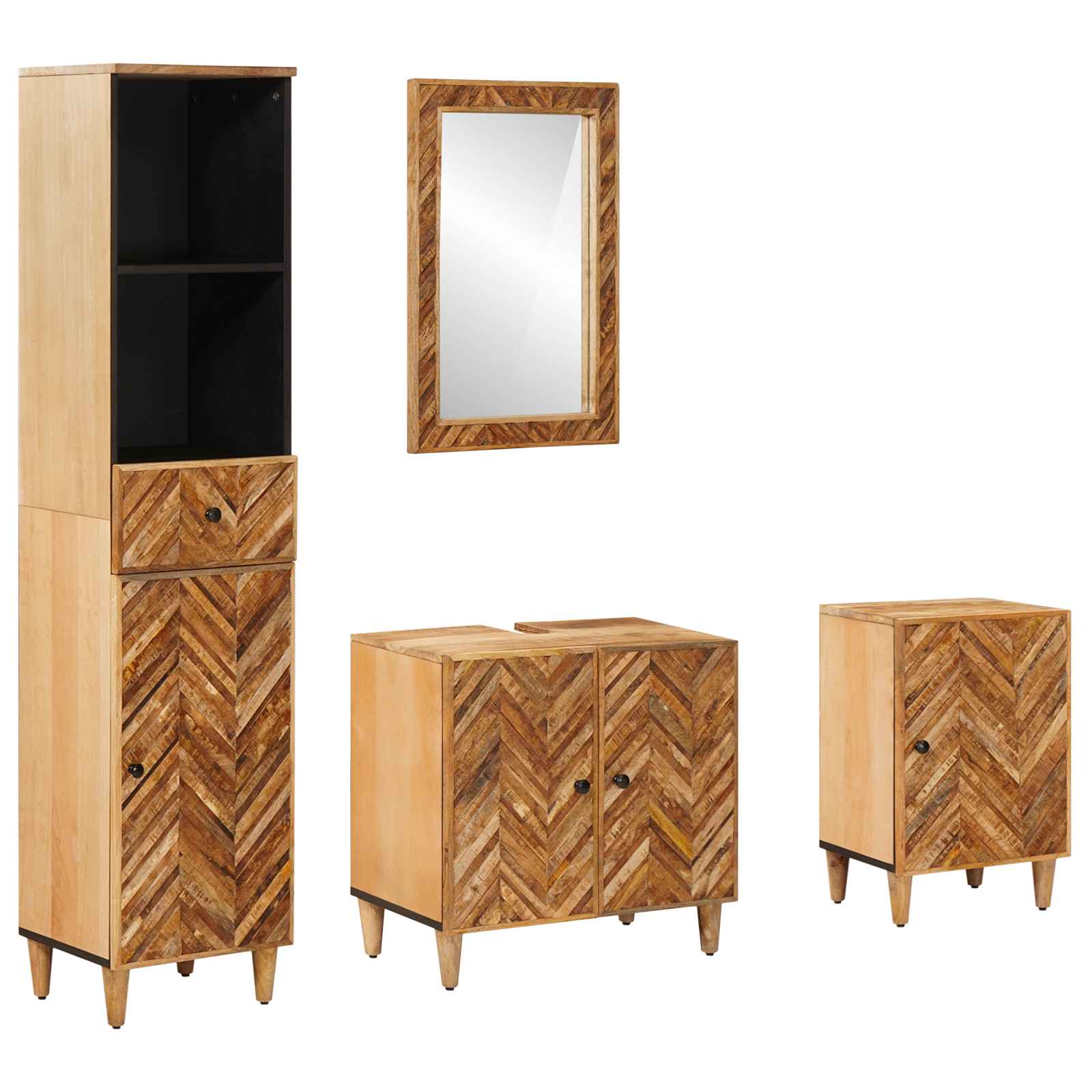 Badkamerkastenset met lade met opslag 4 pcs Massief Mango Hout