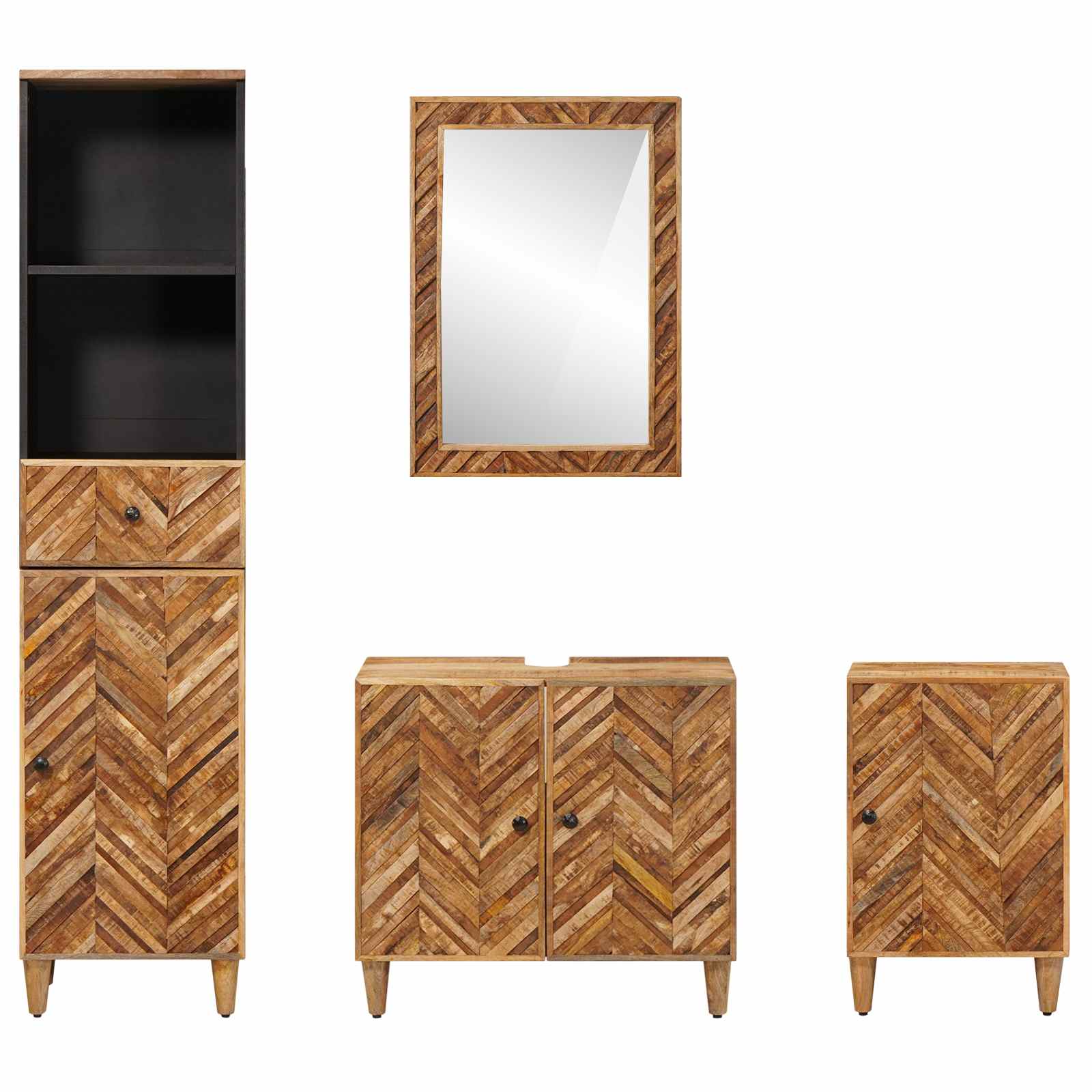Badkamerkastenset met lade met opslag 4 pcs Massief Mango Hout