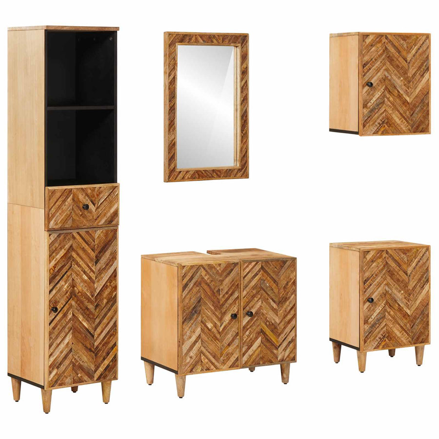 Badkamerkastenset met lade met opslag 5 pcs Massief Mango Hout