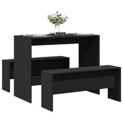 Eettafel bankenset 3-delig bewerkt hout zwart 97x47x75 cm