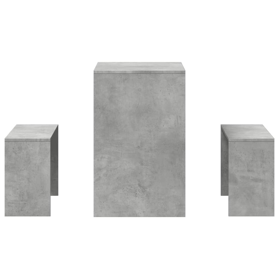 3-delige Eettafel en bankenset bewerkt hout betongrijs