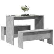 Eettafel bankenset 3-delig bewerkt hout betongrijs