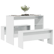 Eettafel bankenset 3-delig bewerkt hout hoogglans wit
