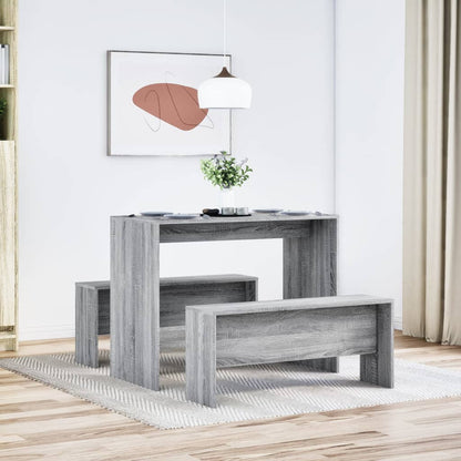 3-delige Eettafel en bankenset bewerkt hout grijs sonoma eiken