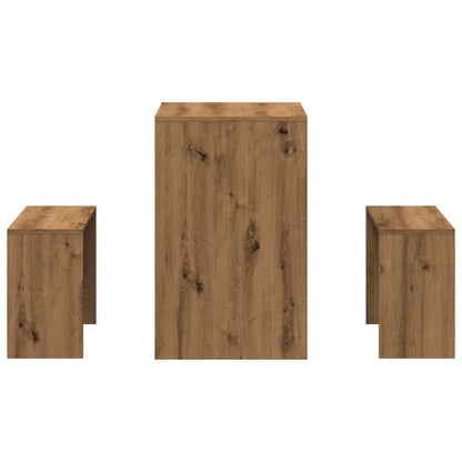3-delige Eettafel en bankenset bewerkt hout artisanaal eiken