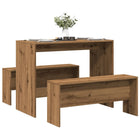 Eettafel bankenset 97x47x75 cm bewerkt hout artisanaal eiken