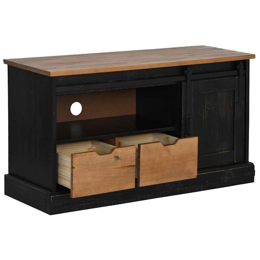 Tv-meubel HALDEN met schuifdeur zwart 110x40x60 cm massief hout