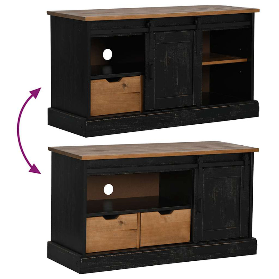 Tv-meubel HALDEN met schuifdeur zwart 110x40x60 cm massief hout